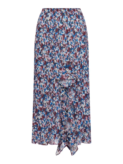 Shop Ganni Pleated Georgette Midi Flounce Skirt In Multicolour