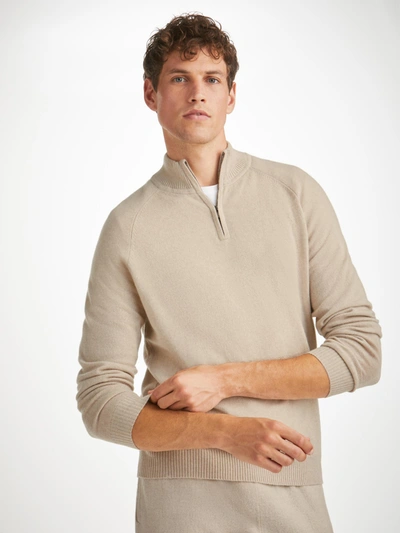 Shop Derek Rose Men's Half-zip Sweater Finley Cashmere Oat