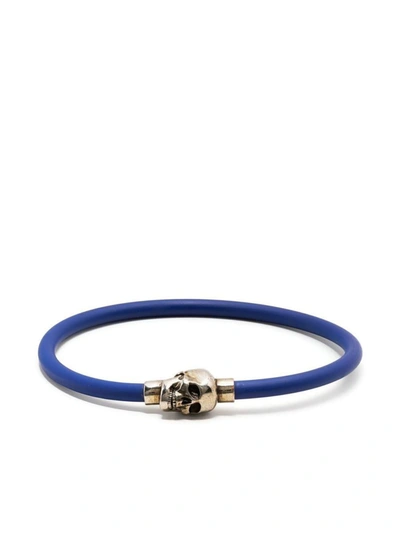 Shop Alexander Mcqueen Skull Rubber Bracelet In Blue