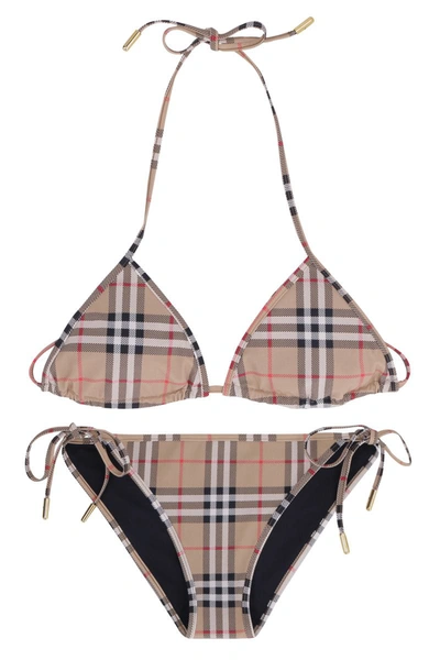 Shop Burberry Bikini With Triangle Bra In Beige
