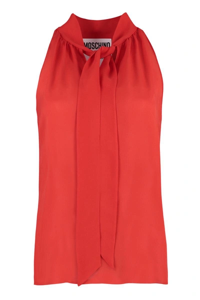 Shop Moschino Silk Blouse With Bow In Red