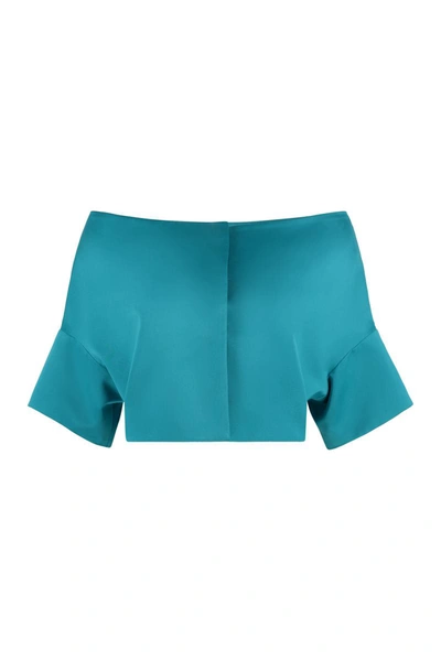 Shop P.a.r.o.s.h . Off-shoulder Bolero Jacket In Turquoise