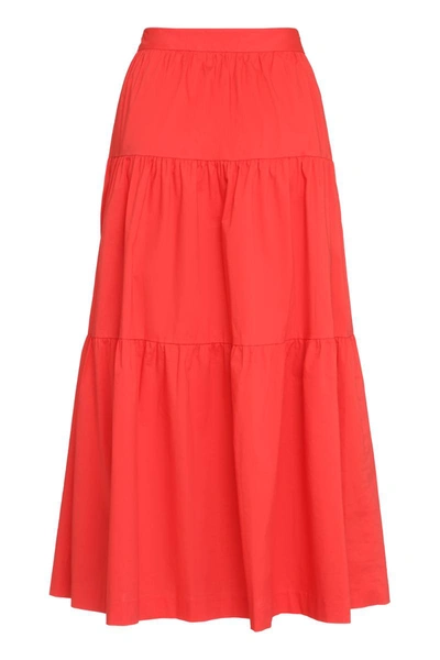 Shop Staud Sea Cotton Midi Skirt In Red
