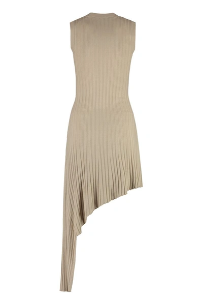 Shop Stella Mccartney Ribbed Knit Dress In Sand