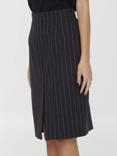 Shop Saint Laurent Striped Flannel Skirt In Grey