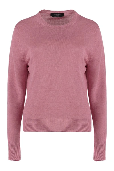 Shop Weekend Max Mara Atzeco Linen Crew-neck Sweater In Pink