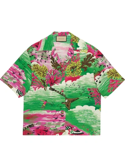 Shop Gucci Ocean Print Shirt In Green