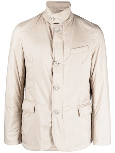 Shop Herno Nylon Single-breasted Jacket In Beige