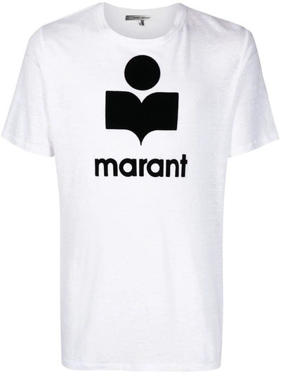 Shop Isabel Marant - Logo Print Linen T-shirt In White