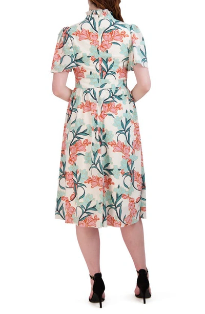 Julia Jordan Floral Print Flutter Sleeve Midi Dress In Ivory Multi