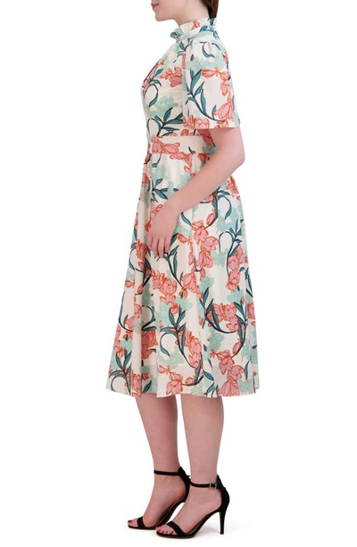 Julia Jordan Floral Print Flutter Sleeve Midi Dress In Ivory Multi