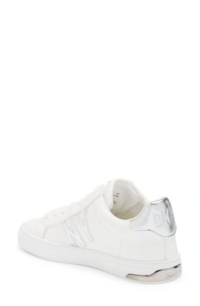 Shop Dkny Logo Sneaker In Bright White/ Silver