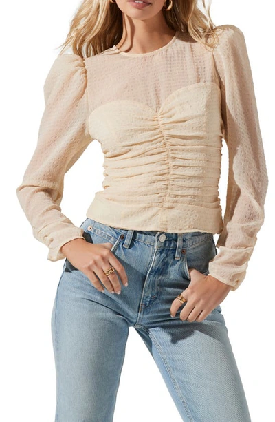 Shop Astr Dalma Textured Ruched Long Sleeve Top In Ivory