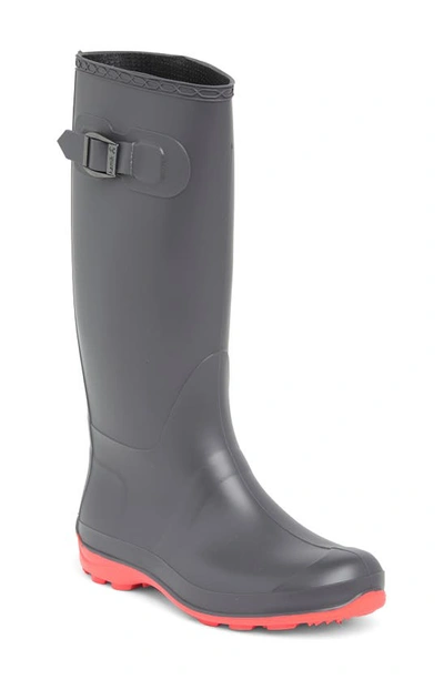Shop Kamik Olivia Waterproof Rain Boot In Charcoal/ Red
