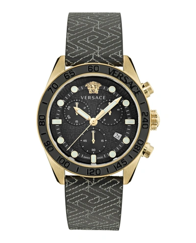 Shop Versace Greca Dome Chrono Leather Watch In Gold