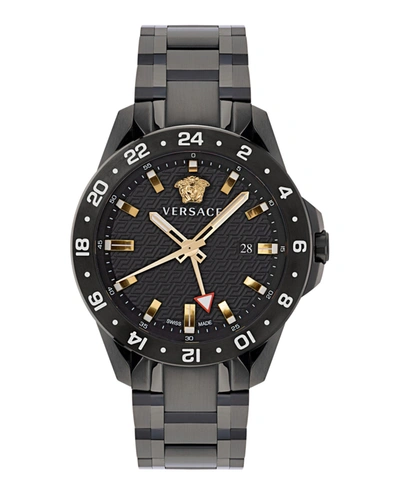 Shop Versace Sport Tech Gmt Bracelet Watch In Black