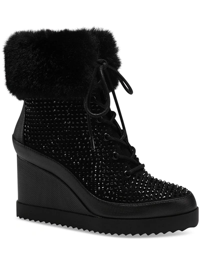 Shop Thalia Sodi Sander Womens Faux Leather Faux Fur Booties In Black