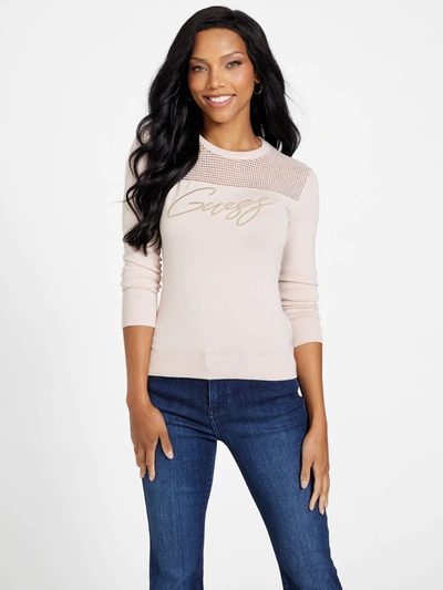 Shop Guess Factory Eco Waden Mesh Sweater In Pink