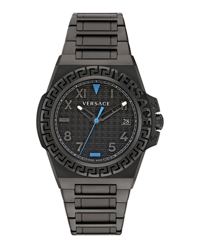 Shop Versace Greca Reaction Bracelet Watch In Black
