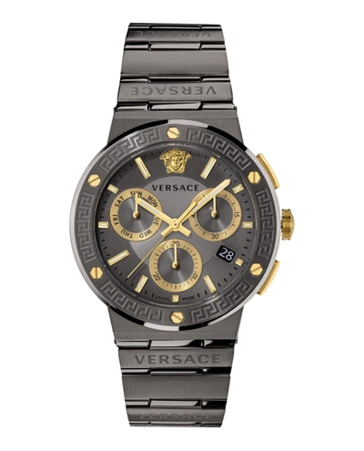 Shop Versace Greca Logo Chronograph Watch In Black