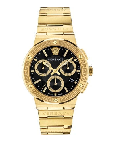 Shop Versace Greca Logo Chronograph Watch In Gold