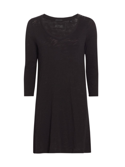 Shop Atm Anthony Thomas Melillo Women's Scoopneck Cotton Jersey Long-sleeve Minidress In Black
