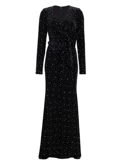 Shop Badgley Mischka Women's Faux-pearl-embellished Velvet Maxi Dress In Black
