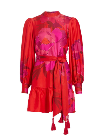 Shop Farm Rio Women's Peony Long-sleeve Minidress In Red