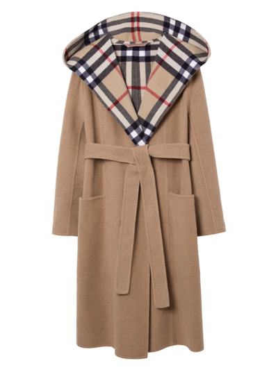 Shop Burberry Women's Rydechk Wool Belted Coat In Archive Beige Check