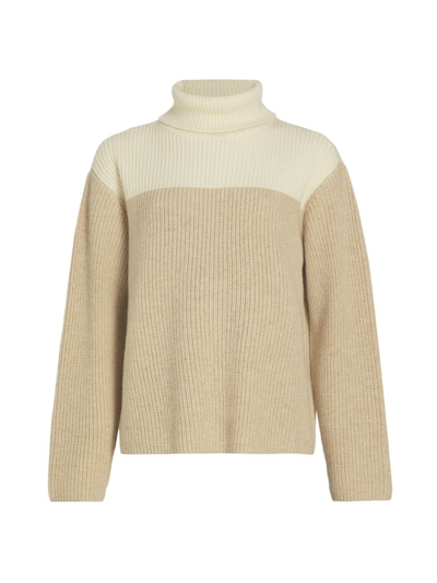 Shop Atm Anthony Thomas Melillo Women's Colorblocked Wool-blend Turtleneck Sweater In Beige Combo