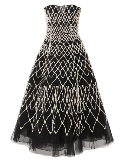 Shop Carolina Herrera Women's Chalet Beaded & Embroidered Tulle Strapless Cocktail Dress In Black Pearl