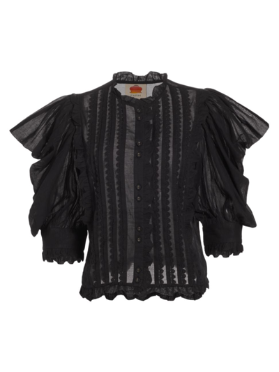 Shop Farm Rio Women's Pleated Puff-sleeve Blouse In Black