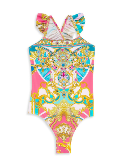 Shop Camilla Little Girl's & Girl's Frill Strap One-piece Swimsuit In Sail Away With Me