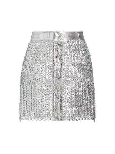 Shop Nonchalant Label Women's Knight Knit Metallic Leather Miniskirt In Silver