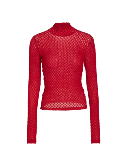 Shop Frame Women's Textured Mesh Turtleneck Top In Cherry Red
