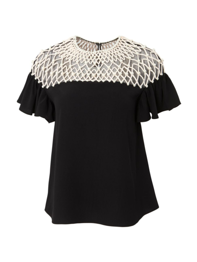 Shop Carolina Herrera Women's Chalet Beaded & Embroidered Flutter-sleeve Blouse In Black Pearl