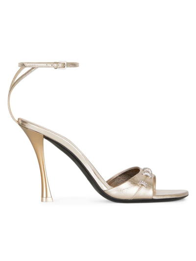 Shop Givenchy Women's Stitch Sandals In Laminated Leather With Crystals In Dusty Gold