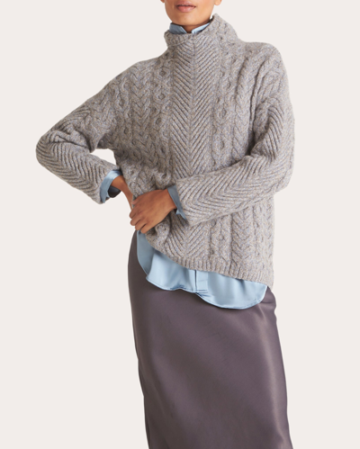 Shop Loop Cashmere Women's Cable Turtleneck Sweater In Blue