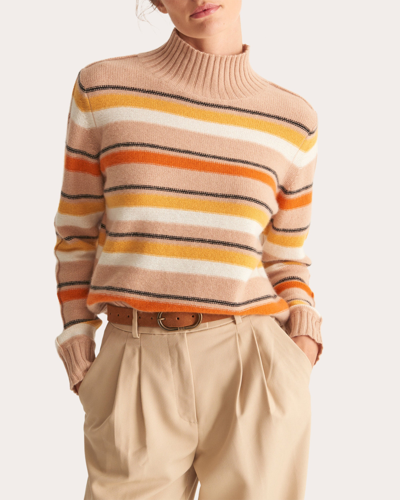 Shop Loop Cashmere Women's Cropped Turtleneck Sweater In Neutral Stripe