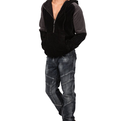 Shop Level 7 Men's Curve Leg Slim Taper Moto Jeans Cut & Sewed Detail In Black