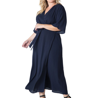 Shop Standards & Practices Women's Plus Size Sparkler Print Kimono Wrap Maxi Dress In Blue