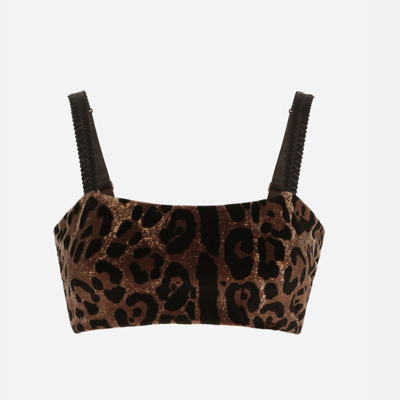 Shop Dolce & Gabbana Chenille Crop Top Leopard In Brown