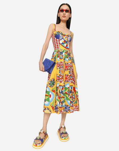 Shop Dolce & Gabbana Carretto Print Bustier Dress In Yellow