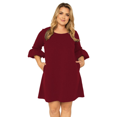 Shop Standards & Practices Women's Plus Size Crepe Knit 3/4 Balloon Sleeves Midi Dress In Red