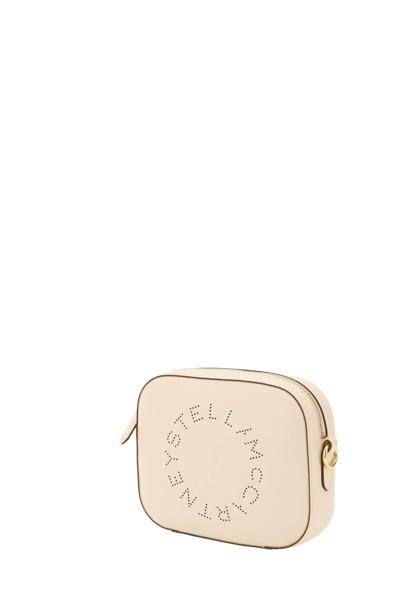 Shop Stella Mccartney Camera Bag With Perforated Stella Logo In Beige,white