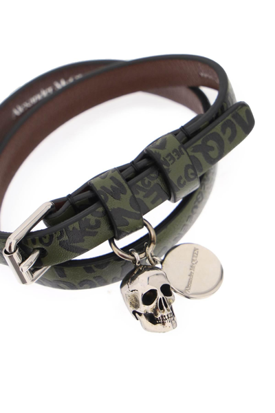 Shop Alexander Mcqueen Skull Double Wrap Bracelet In Khaki,black