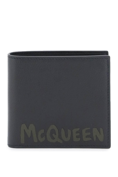 Shop Alexander Mcqueen Graffiti Bi-fold Wallet In Black,khaki