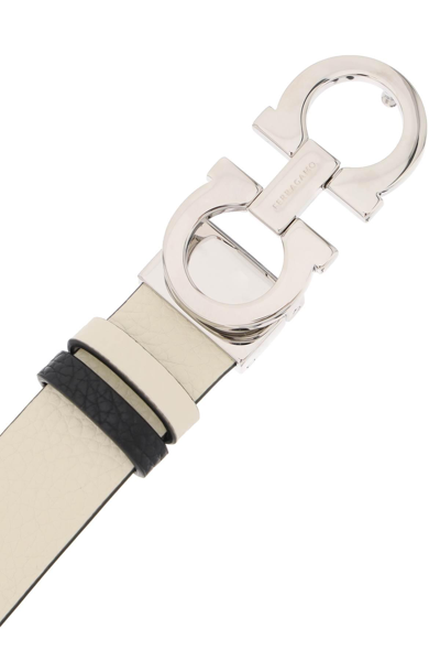 Shop Ferragamo Gancini Reversible Belt In Black,white
