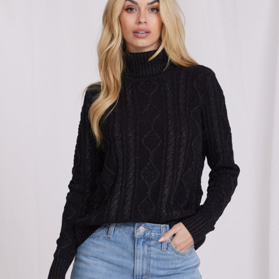 Shop Minnie Rose Cotton Wool Lurex Ombre Cable Turtleneck In Black