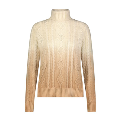 Shop Minnie Rose Cotton Wool Lurex Ombre Cable Turtleneck In Brown